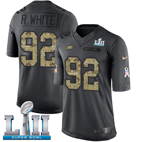 Nike Eagles #92 Reggie White Black Super Bowl LII Men's Stitched NFL Limited 2016 Salute To Service Jersey - Click Image to Close